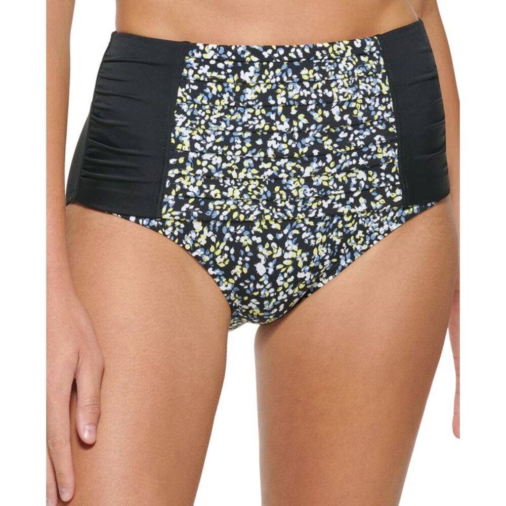 Calvin Klein Pleated High-waist Bikini Bottoms In Black Multi M/L (New no Tag)